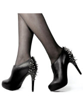 Botas de tobillo de tacón de plataforma de piel de oveja negra 4 3/4''