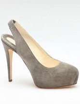 4 3/4'' Haut talon gris en peau de mouton Suede chaussures pour femmes Slingback