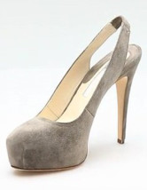 4 3/4'' Haut talon gris en peau de mouton Suede chaussures pour femmes Slingback