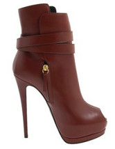5 1/2'' High Heel Red Sheepskin Buckle Women's Booties
