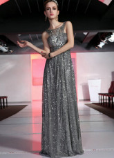 Robe de Prom pailleté gris Séguin broderie étage longueur de femmes