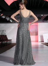Robe de Prom pailleté gris Séguin broderie étage longueur de femmes