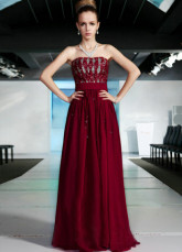 Prom robe sans bretelles rouge profond mousseline de soie Tencel étage longueur de femmes