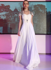 Soie blanche comme robe de Off-the-épaule étage longueur Prom perlage Satin