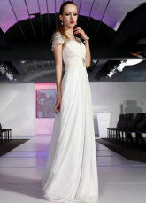Soie blanche comme robe de Off-the-épaule étage longueur Prom perlage Satin