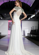 Soie blanche comme robe de Off-the-épaule étage longueur Prom perlage Satin