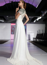 Soie blanche comme robe de Off-the-épaule étage longueur Prom perlage Satin