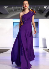 Deep Purple perlage une épaule étage longueur Prom robe