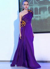 Deep Purple perlage une épaule étage longueur Prom robe