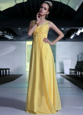 Robe de Prom populaire jaune perlage Spaghetti longueur de la parole des femmes