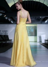 Robe de Prom populaire jaune perlage Spaghetti longueur de la parole des femmes
