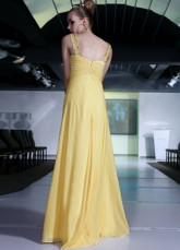 Robe de Prom populaire jaune perlage Spaghetti longueur de la parole des femmes