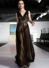 Prom robe du Chiffon de perlage N-neck Tencel étage longueur femmes élégantes