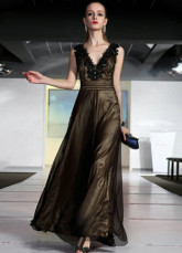 Prom robe du Chiffon de perlage N-neck Tencel étage longueur femmes élégantes