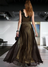 Prom robe du Chiffon de perlage N-neck Tencel étage longueur femmes élégantes