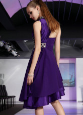 Soie pourpre unique comme robe de Cocktail de Satin Halter féminin