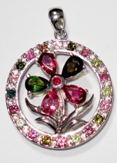 Circulaire fleurs colorées pendentif en argent pierre précieuse pour les femmes