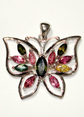 Colorful Butterfly Shaped Silver Gemstone Pendant For Women