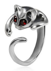 Mignons unisexe de Type Cat ouverture Antiqued véritable anneau d'argent