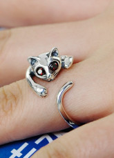 Mignons unisexe de Type Cat ouverture Antiqued véritable anneau d'argent