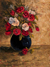 Peinture à l'huile fleur toile élégance Vase