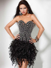 Black Strapless Sweetheart Rococo A-line Beading Net Cocktail Dress