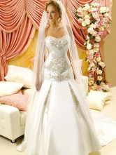 White Rococo Mermaid Trumpet Sweetheart Satin Wedding Dress