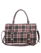 Plaid Pattern Buckles Woolen Cloth Womens Tote Bag
