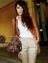 Plaid Pattern Buckles Woolen Cloth Womens Tote Bag