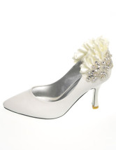 Décoration de dentelle en cuir blanc a souligné Toe Wedding Bridal Shoes
