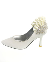 Décoration de dentelle en cuir blanc a souligné Toe Wedding Bridal Shoes