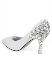 En cuir blanc Rhinestone décoration mariage Bridal Shoes