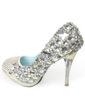 Blanc mixtes Rhinestone décoration Bridal haut talon chaussures en cuir