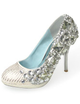 Blanc mixtes Rhinestone décoration Bridal haut talon chaussures en cuir
