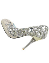 Blanc mixtes Rhinestone décoration Bridal haut talon chaussures en cuir