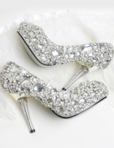 D'argent mixtes Rhinestone décoration Bridal haut talon chaussures en cuir