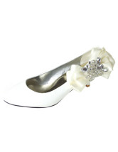 Blanc mélangé ruban Rhinestone décoration Bridal chaussures de cuir