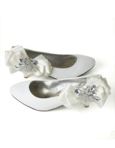Blanc mélangé ruban Rhinestone décoration Bridal chaussures de cuir