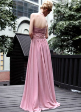 Rose Halter dentelle perlée plissé robe du soir