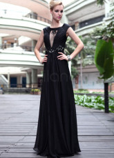Sexy ronde noire col tenue de soirée de soie perlée