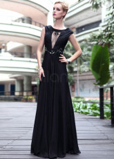 Sexy ronde noire col tenue de soirée de soie perlée