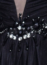 Sexy ronde noire col tenue de soirée de soie perlée