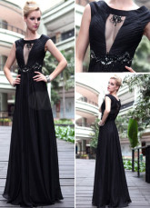 Sexy ronde noire col tenue de soirée de soie perlée