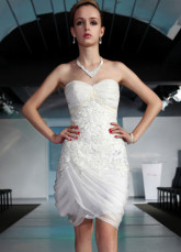 White Sweetheart Strapless Beaded Pleated Lace Cocktail Dress