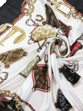 Elegant White Satin Printing Women's Square Scarf