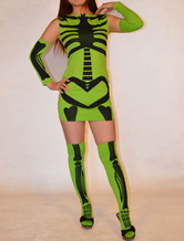 Green Human Skeleton Lycra Spandex Women's Catsuit