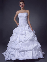 Robe de mariage boule blanche en taffetas bustier traîne courte