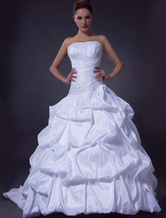 Style Ball Gown Strapless Beaded Applique Taffeta Wedding Dress