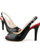 4 1/10'' High Heel Black Peep Toe PU Sling Back Fashion Shoes