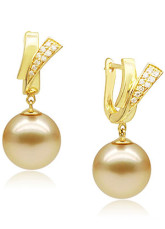 Or attrayant de 14 K or 9,5-10 mm autour de boucles d'oreilles en diamant naturel Southsea Pearl Womens